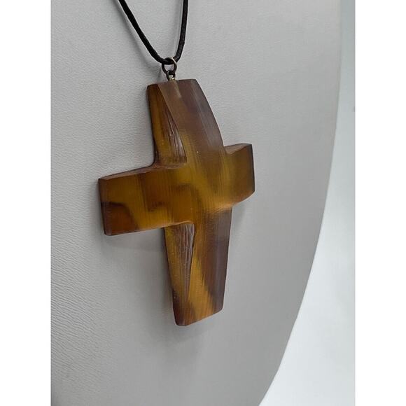 HOST PICK 7/5  Alexis Bittar Vermeil 925 Golden Lucite 3D Cross Brown Necklace - Picture 6 of 13